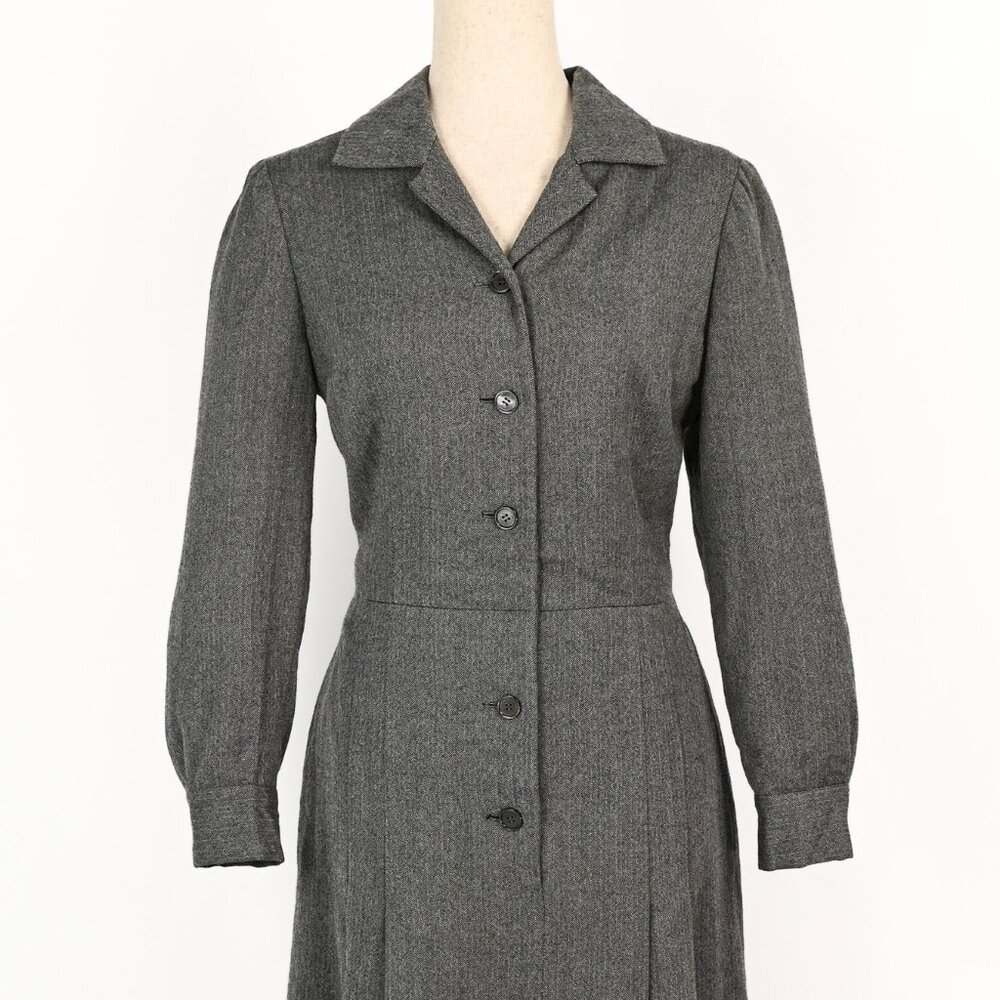 Vintage 80s Grey Herringbone A. KLEINE-BROCKHOFF Long Sleeve Button Up Dress